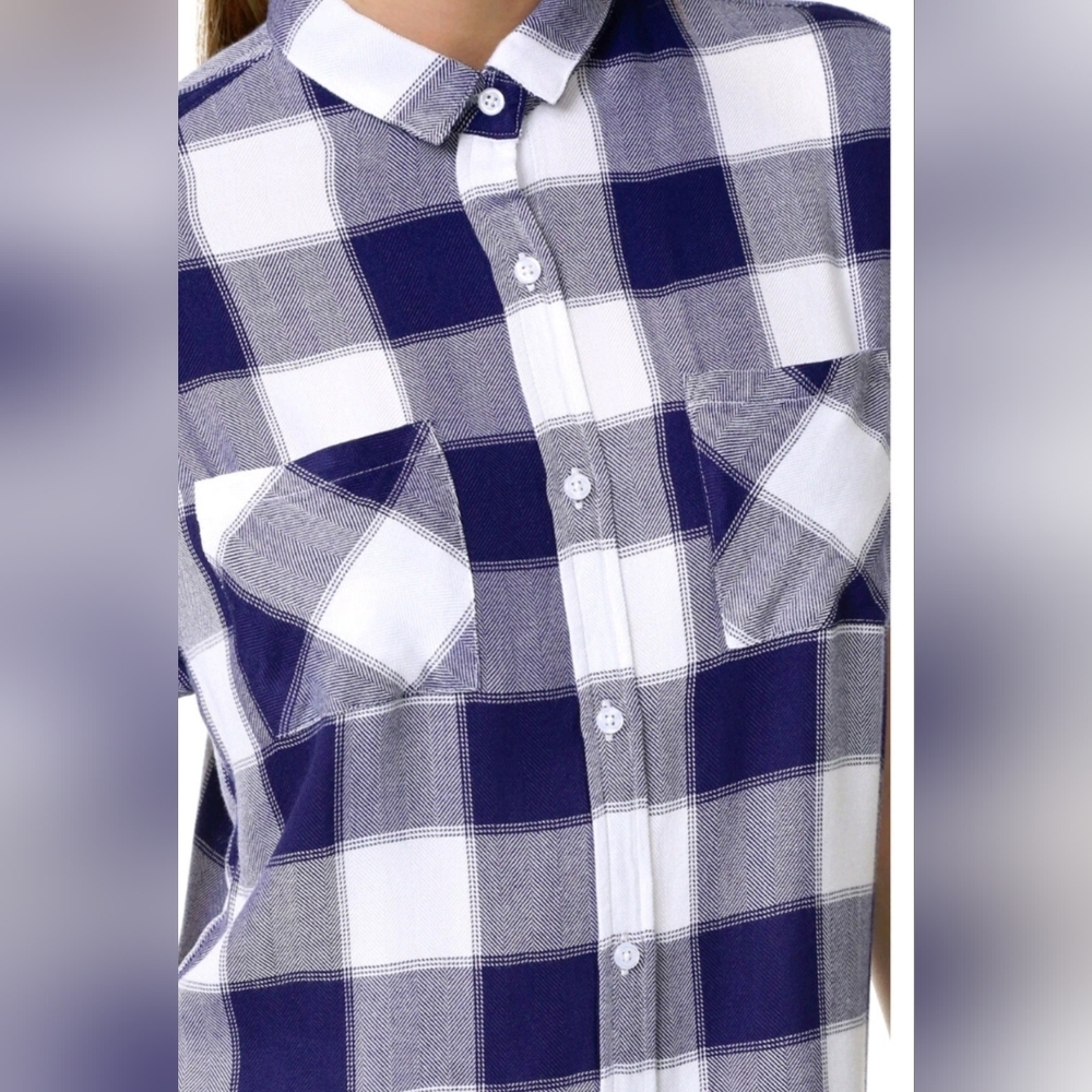 Rails Women's Britt Rolled Sleeve Button Down Plaid Shirt Blue/White Size Medium - Picture 5 of 15